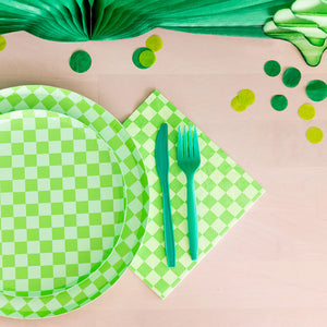 Checkered Lime Green Plates Small (Pack 8)