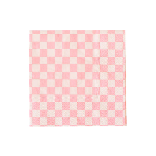 Checkered Pink Napkins Small  (Pack 20)