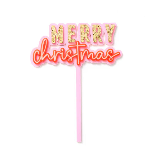 Merry Christmas Cake Topper Fizzy Pink