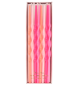 Pink Twisted Long  Party Candles Set 16