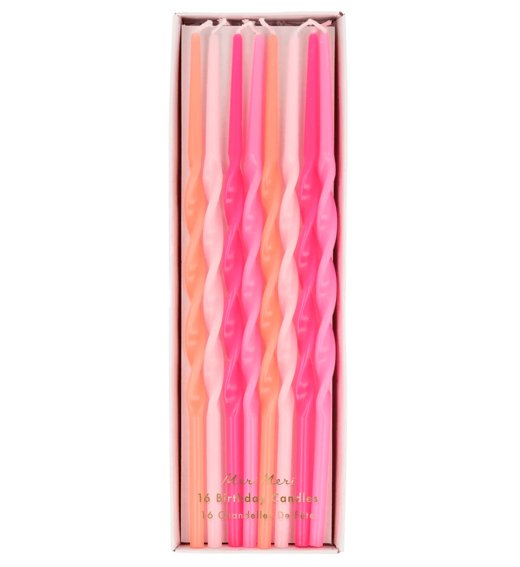 Pink Twisted Long  Party Candles Set 16
