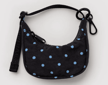Load image into Gallery viewer, Baggu Crescent Bag Charm - Black and Sky Blue Micro Dot