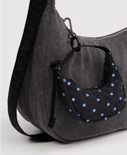 Load image into Gallery viewer, Baggu Crescent Bag Charm - Black and Sky Blue Micro Dot