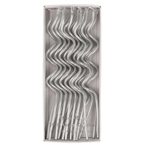 Swirly Silver Party Candles (Set 20)