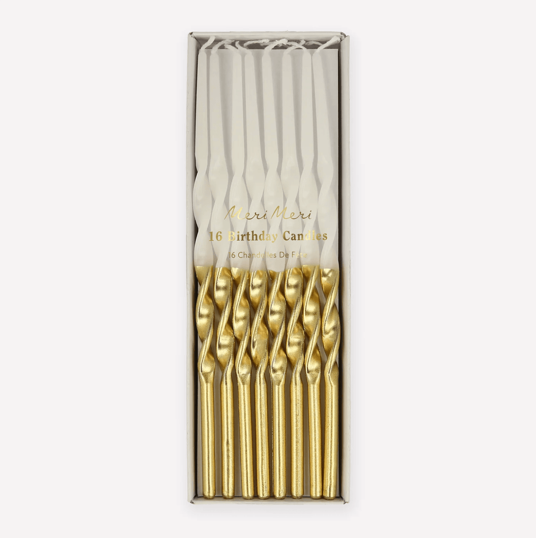 Gold Dipped Twisted Candles (Pack 16)