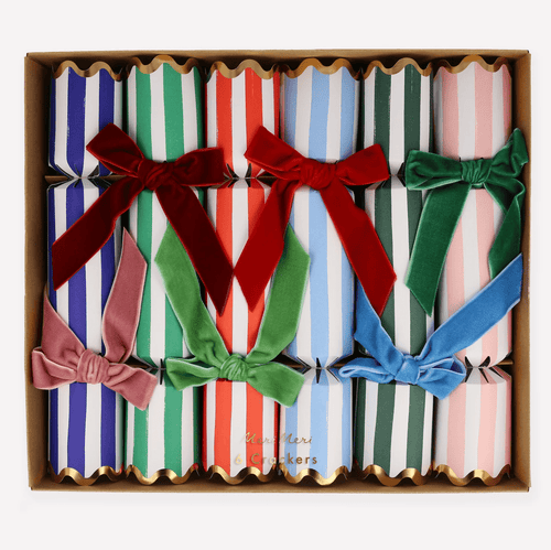 Christmas Crackers Striped Velvet Bow (Pack 6)