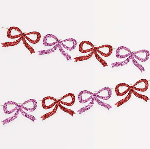 Red + Pink Glitter Bow Garland