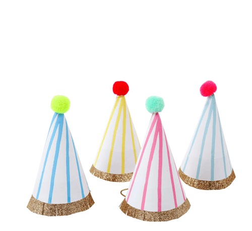 Mini Stripe Pom Pom Party Hats (Pack 8)