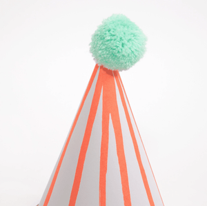 Striped Pom Pom Party Hats (Pack 8)