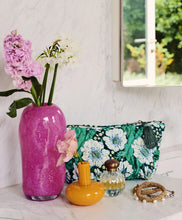 Load image into Gallery viewer, KIP &amp; Co. Tumbling Flowers Green Velvet Toiletry Bag