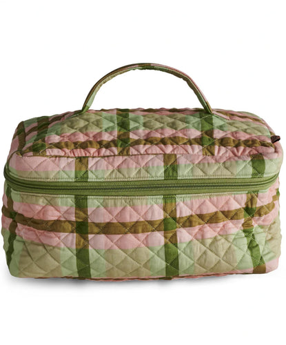 KIP & Co. Pistachio Tartan Quilted Cotton Toiletry Case