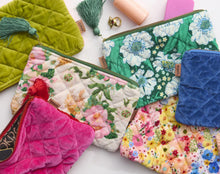 Load image into Gallery viewer, KIP &amp; Co. Tumbling Flowers Green Velvet Cosmetics Purse