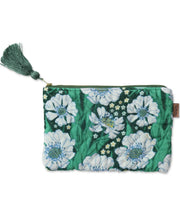 Load image into Gallery viewer, KIP &amp; Co. Tumbling Flowers Green Velvet Cosmetics Purse