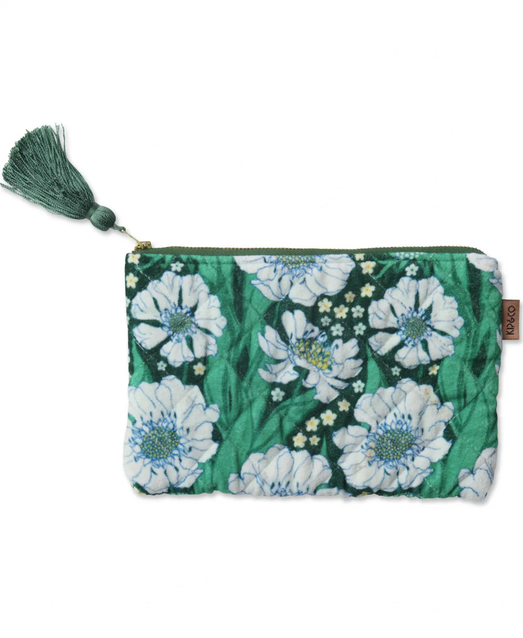 KIP & Co. Tumbling Flowers Green Velvet Cosmetics Purse