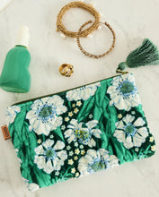 Load image into Gallery viewer, KIP &amp; Co. Tumbling Flowers Green Velvet Cosmetics Purse