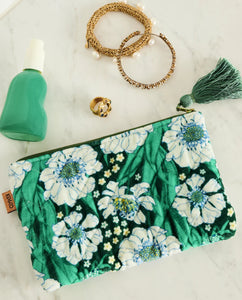 KIP & Co. Tumbling Flowers Green Velvet Cosmetics Purse