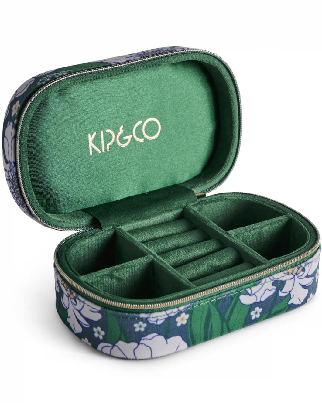 KIP & Co. Tumbling Flowers Green Travel Velvet Jewellery Box