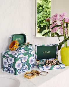 KIP & Co. Tumbling Flowers Green Travel Velvet Jewellery Box