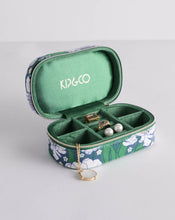 Load image into Gallery viewer, KIP &amp; Co. Tumbling Flowers Green Travel Velvet Jewellery Box