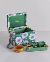 Load image into Gallery viewer, KIP &amp; Co. Tumbling Flowers Green Velvet Jewellery Box Large