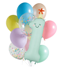 Load image into Gallery viewer, INFLATED Balloon Bunch Pastel Rainbow + Party Number Foil Number