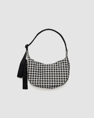 Baggu Small Nylon Crescent Bag Black + White Gingham