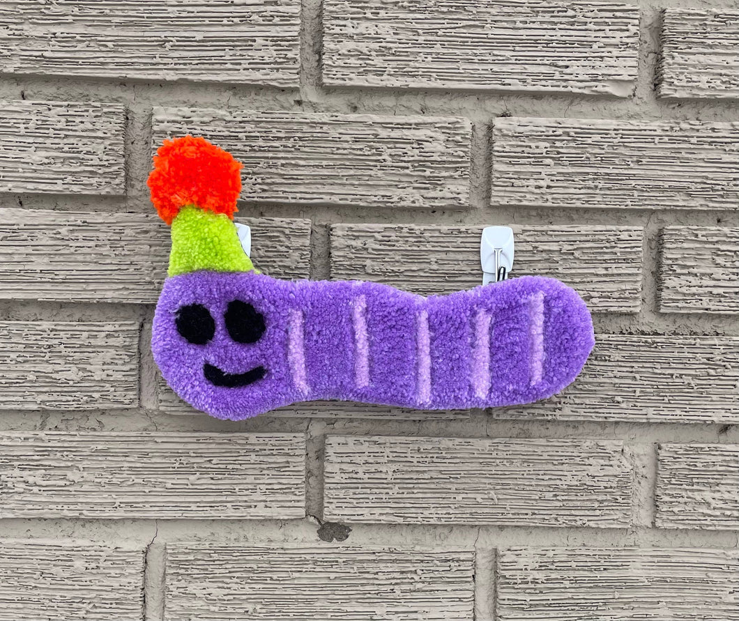 Worm with Party Hat Tufted Wall Hanging: Purple