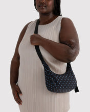 Load image into Gallery viewer, Baggu Small Nylon Crescent Bag - Black and Sky Blue Micro Dot
