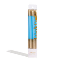Load image into Gallery viewer, Gold Double Dipped Candles / Blue (Pk 12)