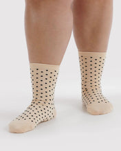 Load image into Gallery viewer, Baggu Crew Sock Micro Cream &amp; Blue Polka Dot