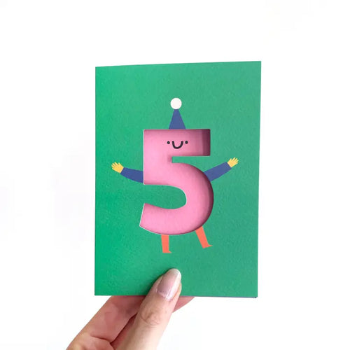 Age 5 - Die Cut - Cute Character Fun Happy Birthday Card