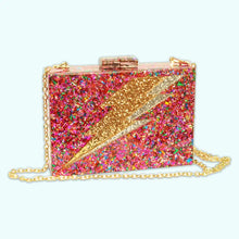 Load image into Gallery viewer, Pink Rainbow Confetti Lightning Bolt Acrylic Cyndi Clutch