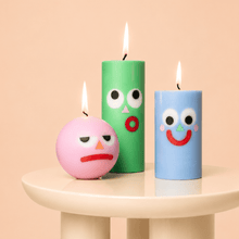 Load image into Gallery viewer, Moodz™ -  Happy Pillar Face Candle, Blue
