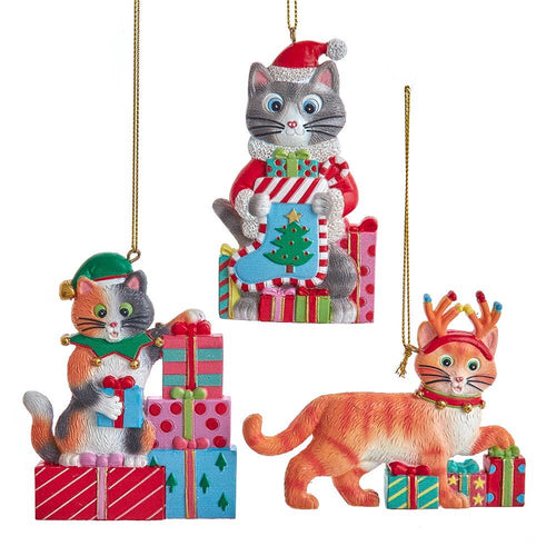 Resin Cat with Gift Box Ornament