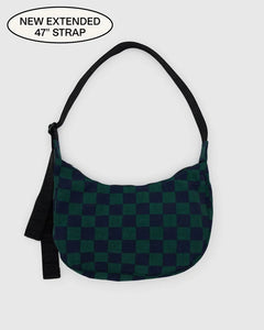 Baggu - Medium Nylon Crescent Bag Navy Green Check