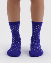 Load image into Gallery viewer, Baggu Crew Sock Micro Blue &amp; White Polka Dot