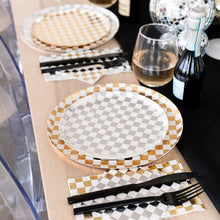 Load image into Gallery viewer, Checkered Gold + White Napkins Small (Pack 16)