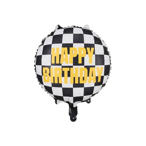 Happy Birthday Foil Balloon Checkered Flag
