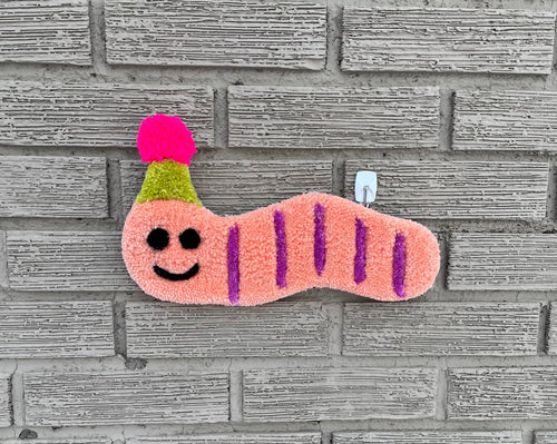 Worm with Party Hat Tufted Wall Hanging: Peach