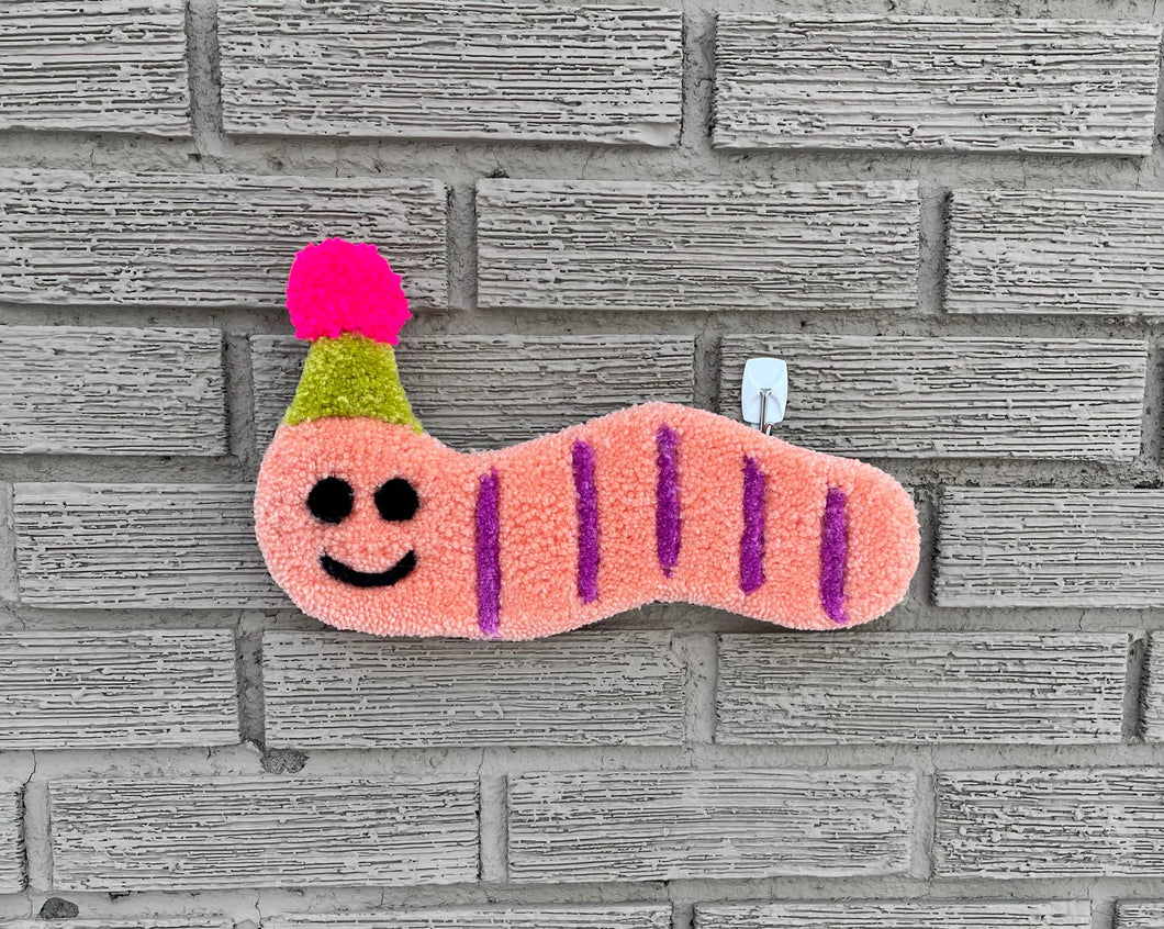 Worm with Party Hat Tufted Wall Hanging: Peach