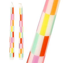 Load image into Gallery viewer, Multi Coloured Check Taper Dinner Candles - 2 Pack
