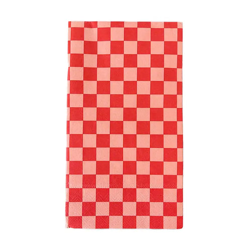 Checkered Red +Pink Guest Napkins (Pack 16)