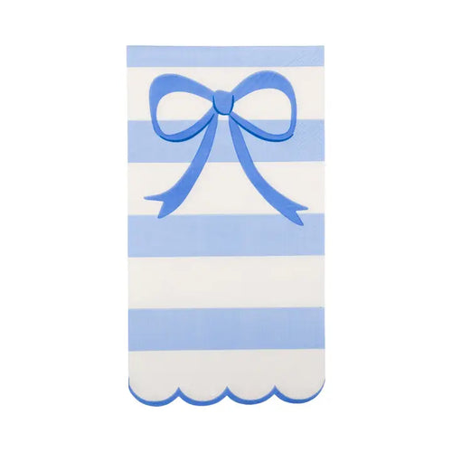 Blue Stripe Bow Scallop Guest Napkin (Pack 24)