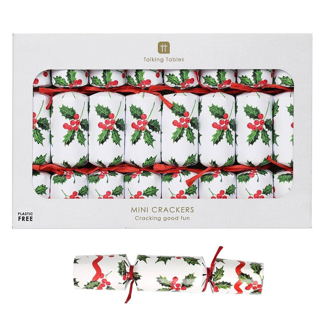 Holly Luxury White Mini Christmas Crackers | 8 Pack |