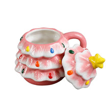 Load image into Gallery viewer, Pink Xmas Tree Ceramic Mug With Lid