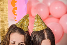 Load image into Gallery viewer, Golden Girl Mini Gold Fringe Party Hats Set