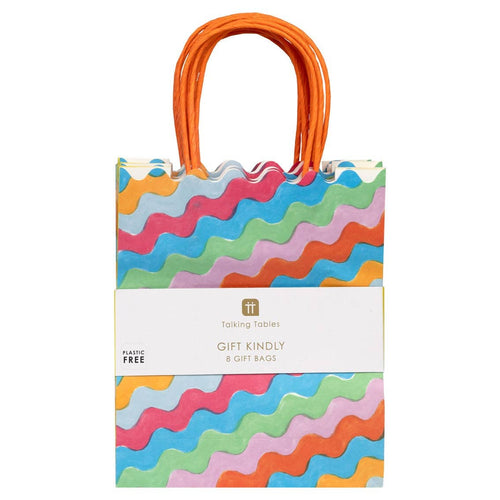 Colourful Wavy Paper Gift Bags | 8 Pack | Birthday | Party |