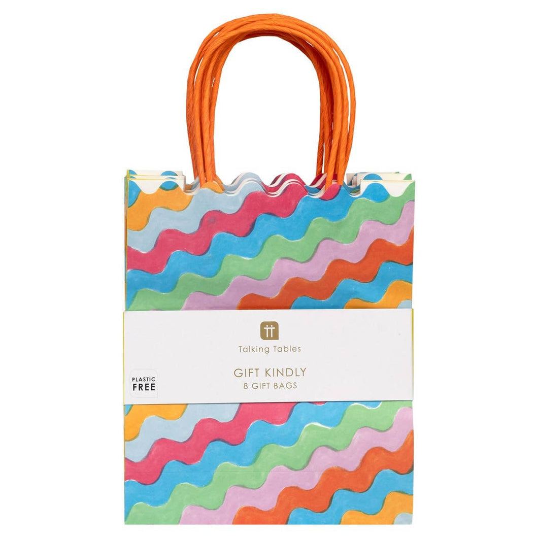 Colourful Wavy Paper Gift Bags | 8 Pack | Birthday | Party |