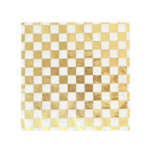 Checkered Gold + White Napkins Large (Pack 16)