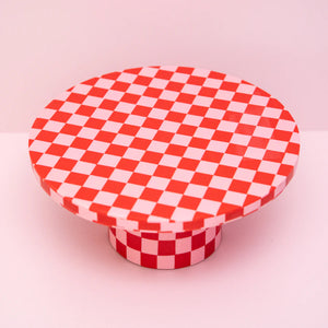 Sunburst Red and Pink Check Resin Cake Stand